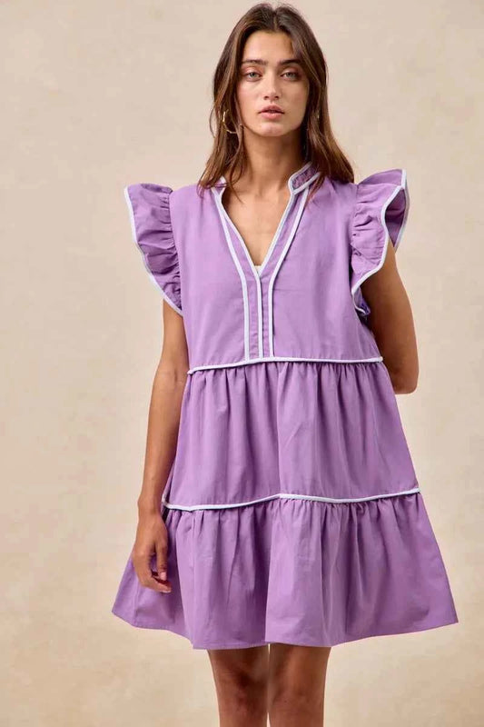 BiBi Gameday Theme Contrast Binding Ruffled Dress