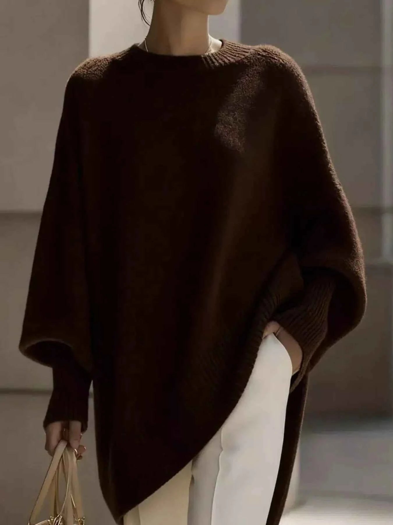 Ribbed Batwing Sleeve Oversized Sweater