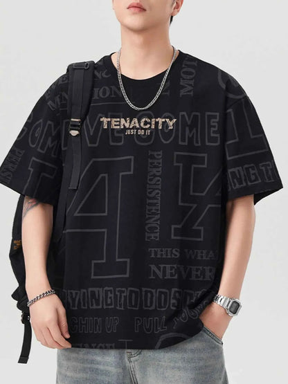 Men's Plus Size Letter Round Neck Short Sleeve T-Shirt