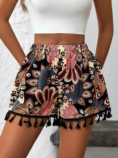 Paisley Print Tassel Hem Shorts