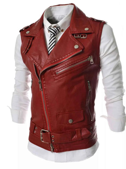Men's Plus Size Asymmetrical Zipper Adjustable Belt Buckle Vest