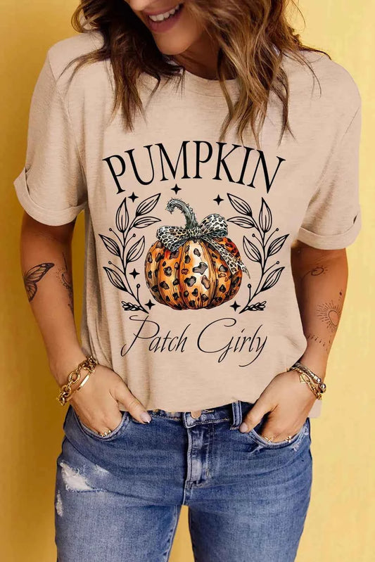 Pumpkin Graphic Round Neck Short Sleeve T-Shirt