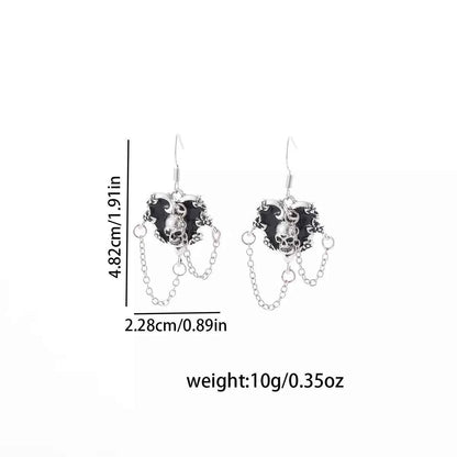 Halloween Alloy Heart Skull Earrings with Chain Detail