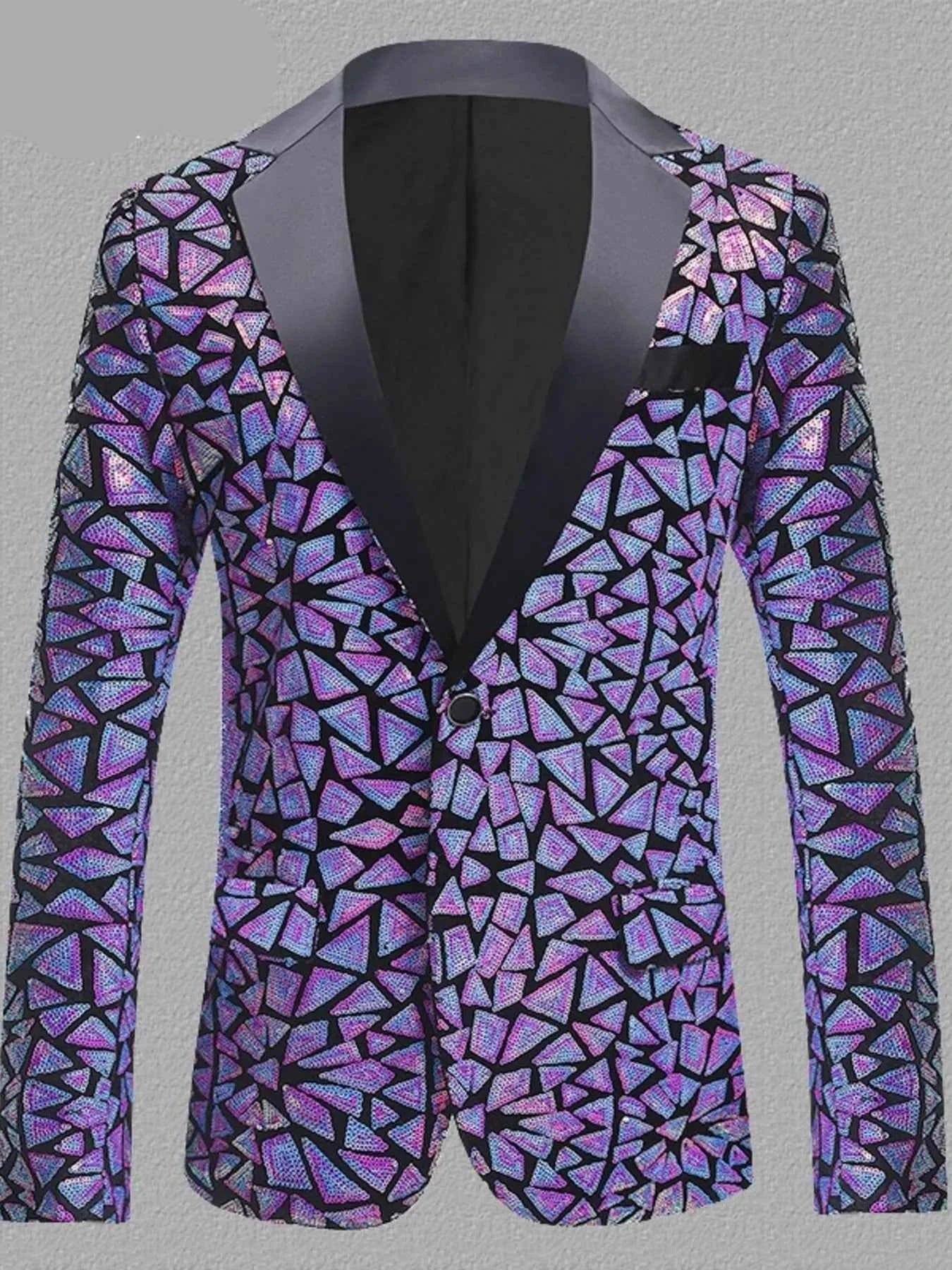 Men's Full Size Geometric One Button Blazer Plus Size