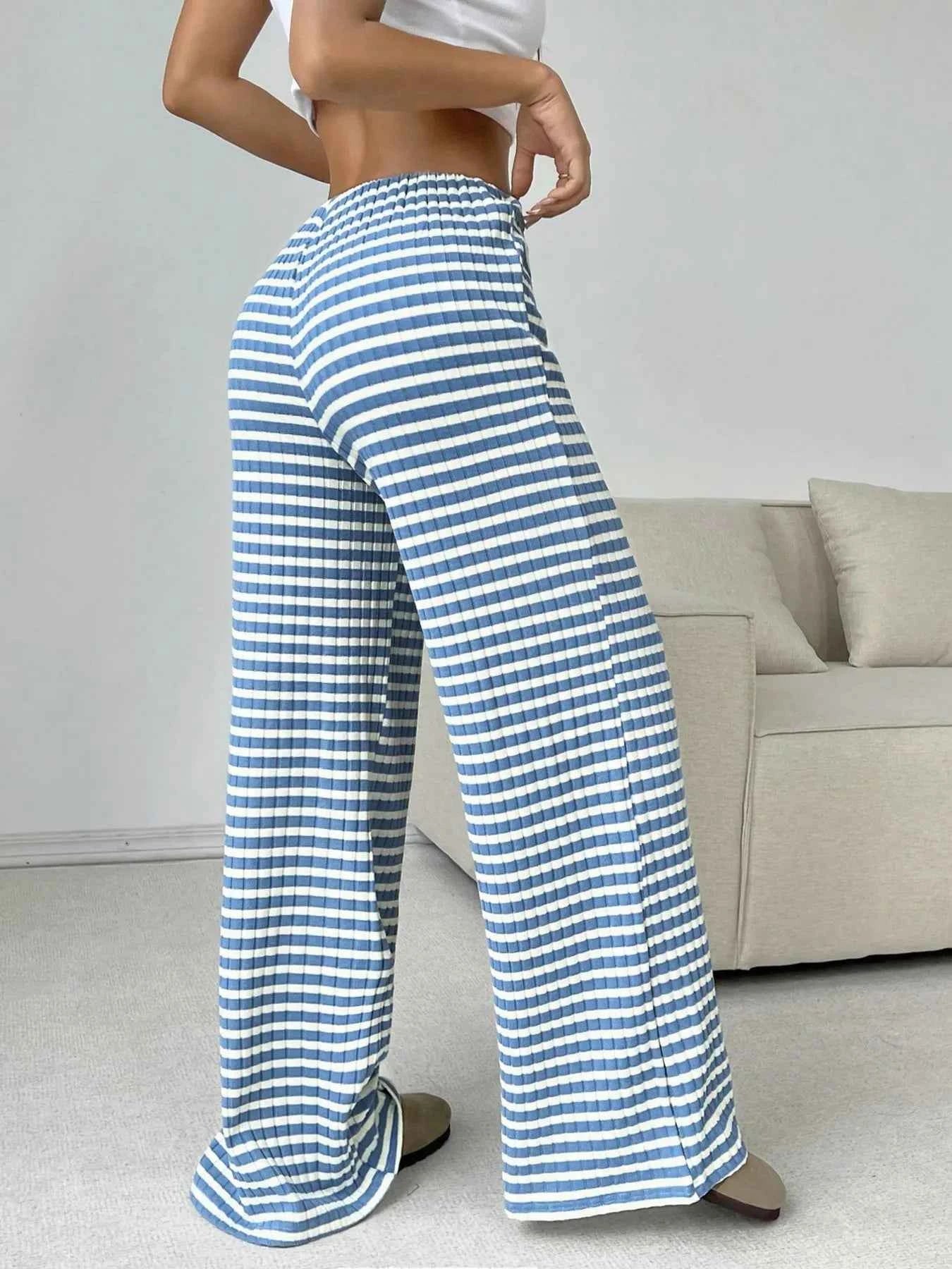Striped Wide Leg Drawstring Pants