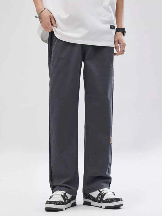 Men's Full Size Wide-Leg Casual Pants with Side Stripe Detail Plus Size