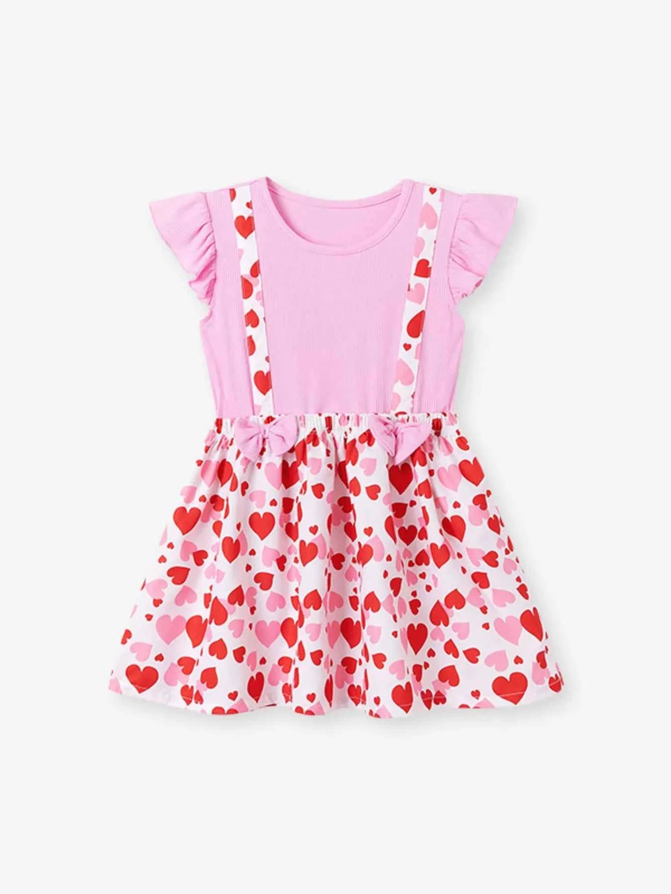 Children's Heart Print Ruffle Sleeve Dress