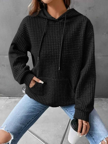Full Size Textured Kangaroo Pocket Hoodie Plus Size