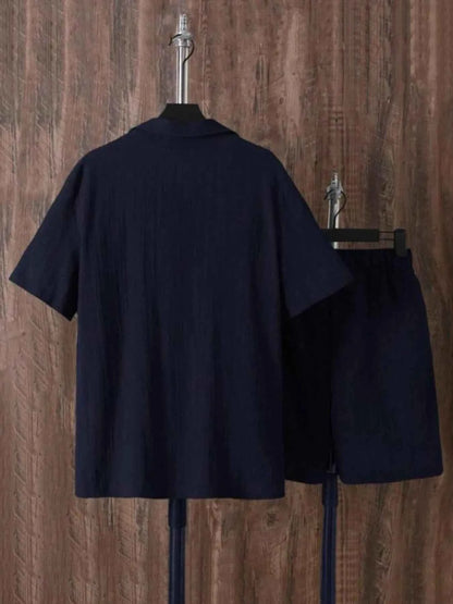 Men's Plus Size Button Up Short Sleeve Shirt and Shorts Set