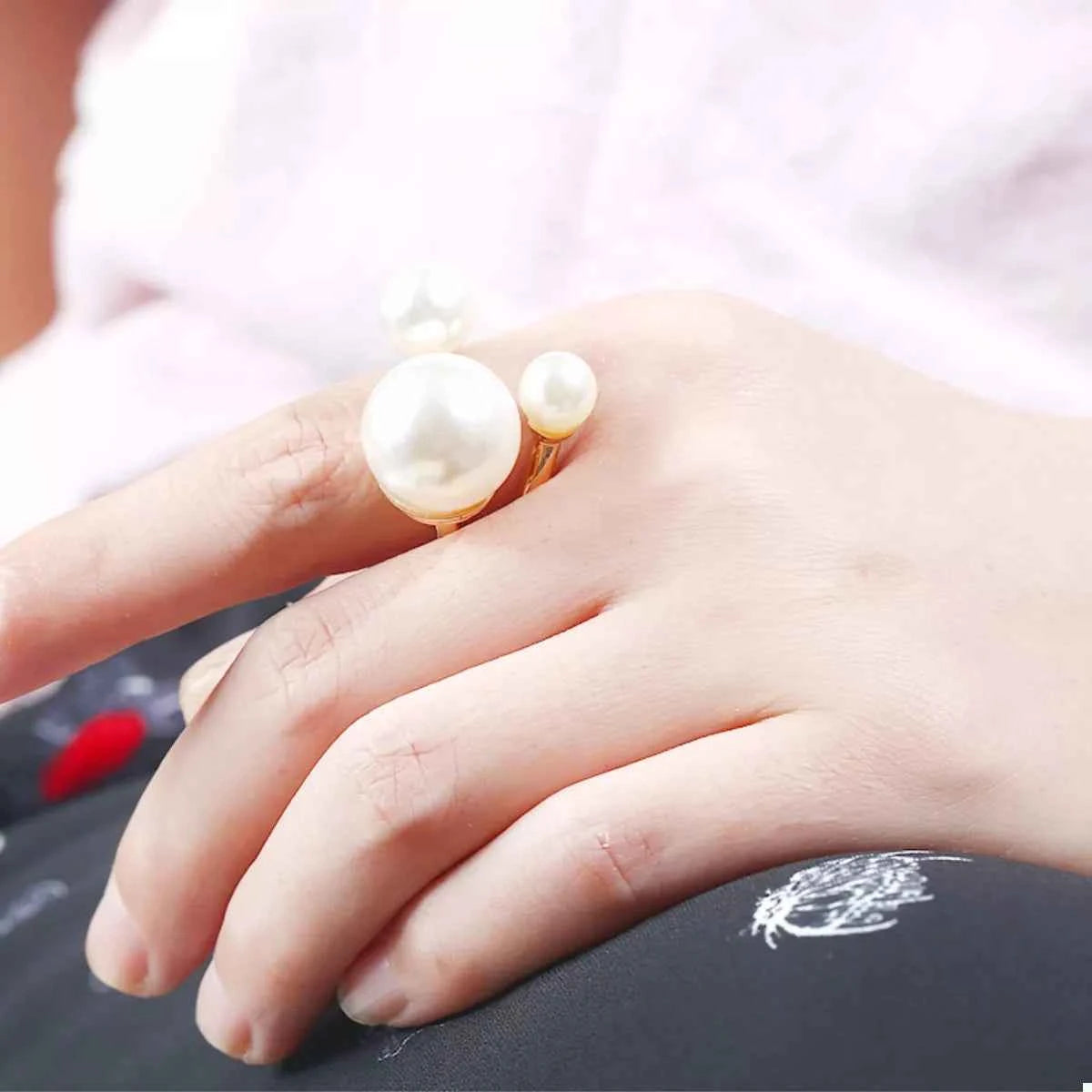 18K Gold-Plated Pearl Open Ring