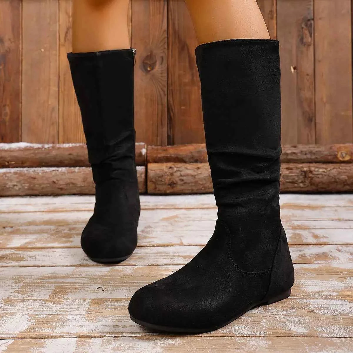 Round Toe Side Zip Boots