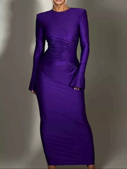 Ruched Long Sleeve Bodycon Maxi Dress