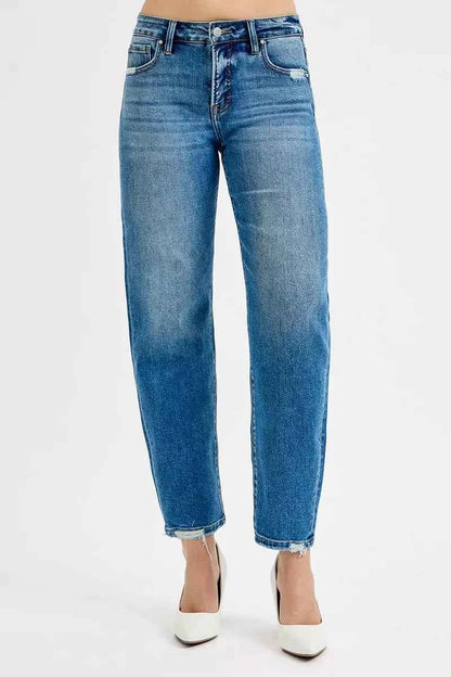 RISEN Tummy Control High Rise Ankle Slim Barrel Jeans