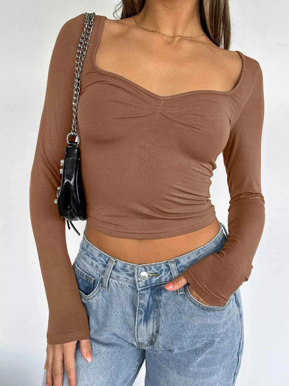 Long Sleeve Sweetheart Neck Crop T-Shirt