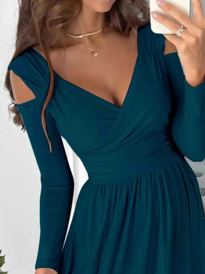 Slit Surplice Cold Shoulder Maxi Dress