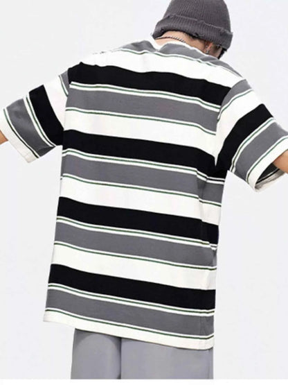 Men's Full Size Striped Round Neck Oversized T-Shirt Plus Size