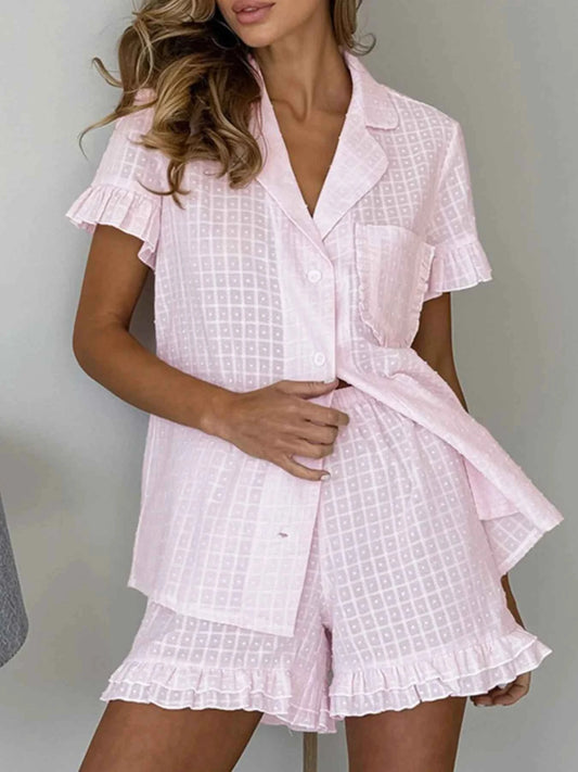 Button Up Short Sleeve Top and Shorts Set