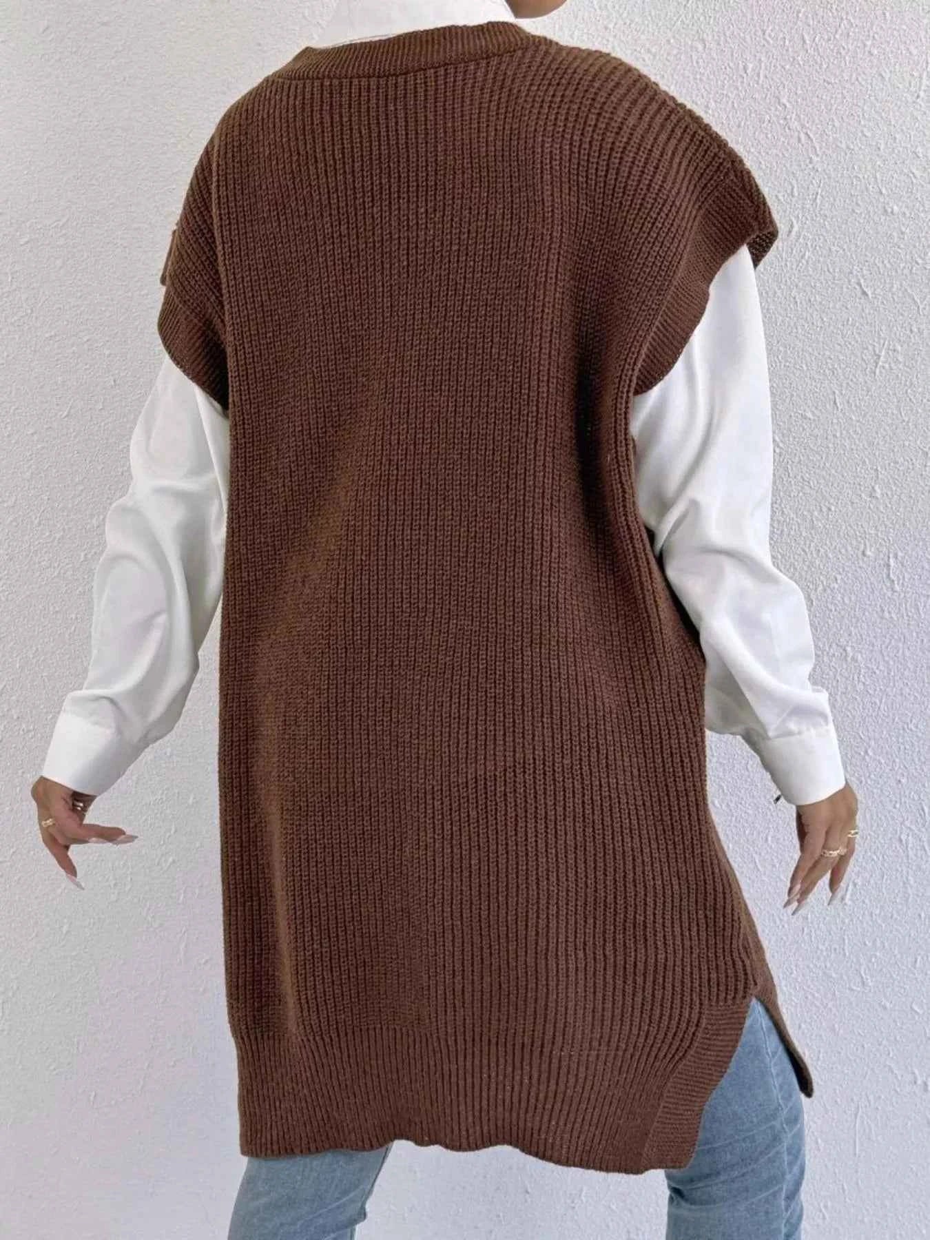 Slit V-Neck Sweater Dress