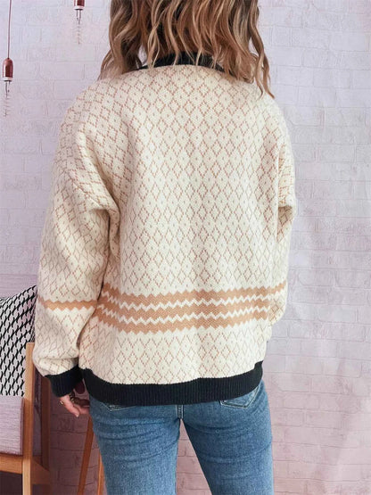 Geometric Pattern Button Up Cardigan