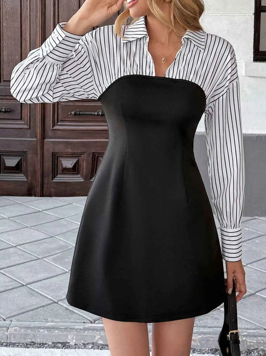 Striped Shirt Panel Bodycon Mini Dress