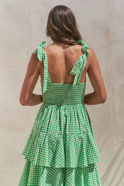 Jade By Jane Full Size Sleeveless Gingham Print Tiered Midi Dress Plus Size