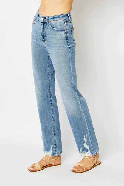 Judy Blue Full Size High Waist Straight Jeans with Heavy Destroy Plus Size