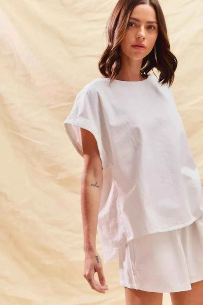 SO ME Round Neck Short Sleeve Top and Shorts Set