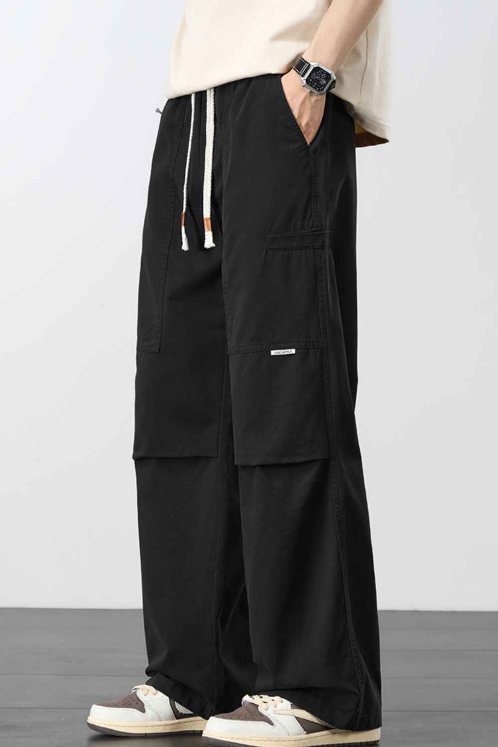 Men's Plus Size Loose Fit Cargo Pants with Drawstring