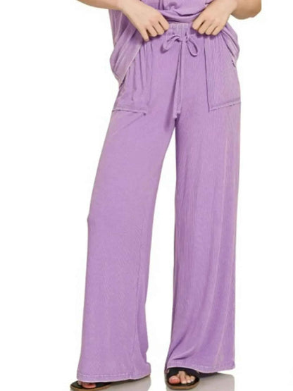 Zenana Ribbed Acid Wash Rayon Top & Pants Set