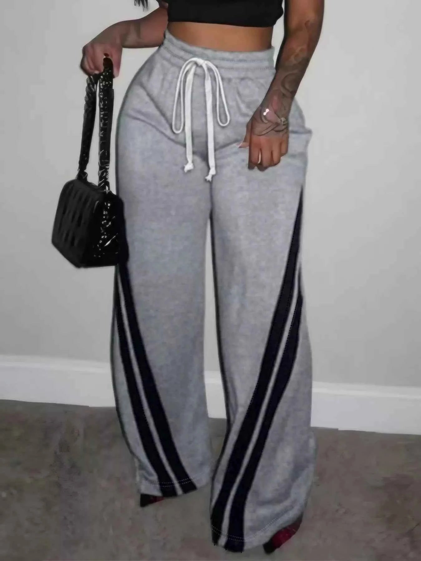 Plus Size Striped Contrast Wide Leg Pants