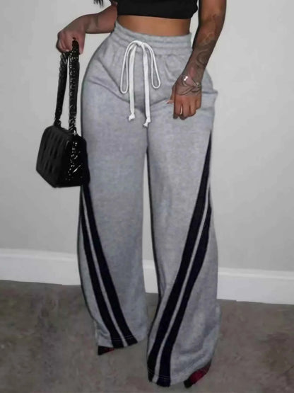 Plus Size Striped Contrast Wide Leg Pants