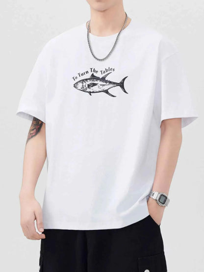 Men's Plus Size Fish Round Neck Short Sleeve T-Shirt