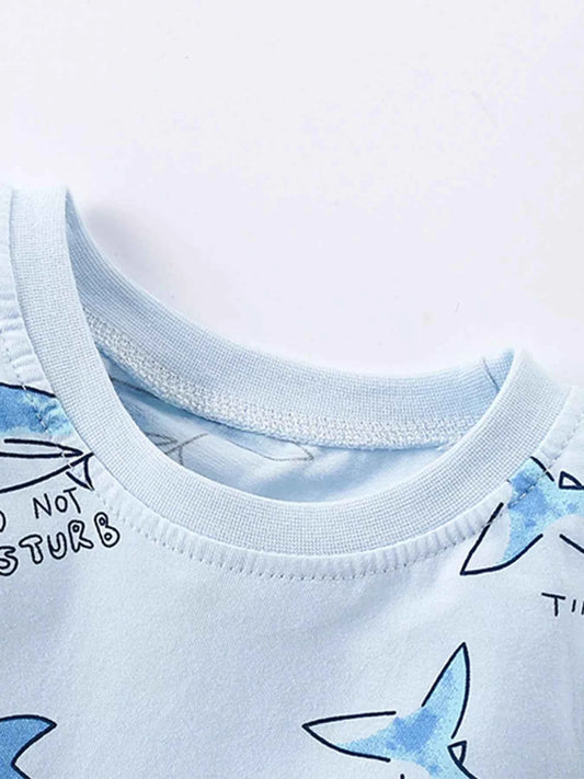 Children's Shark Print Short Sleeve Top and Shorts Set