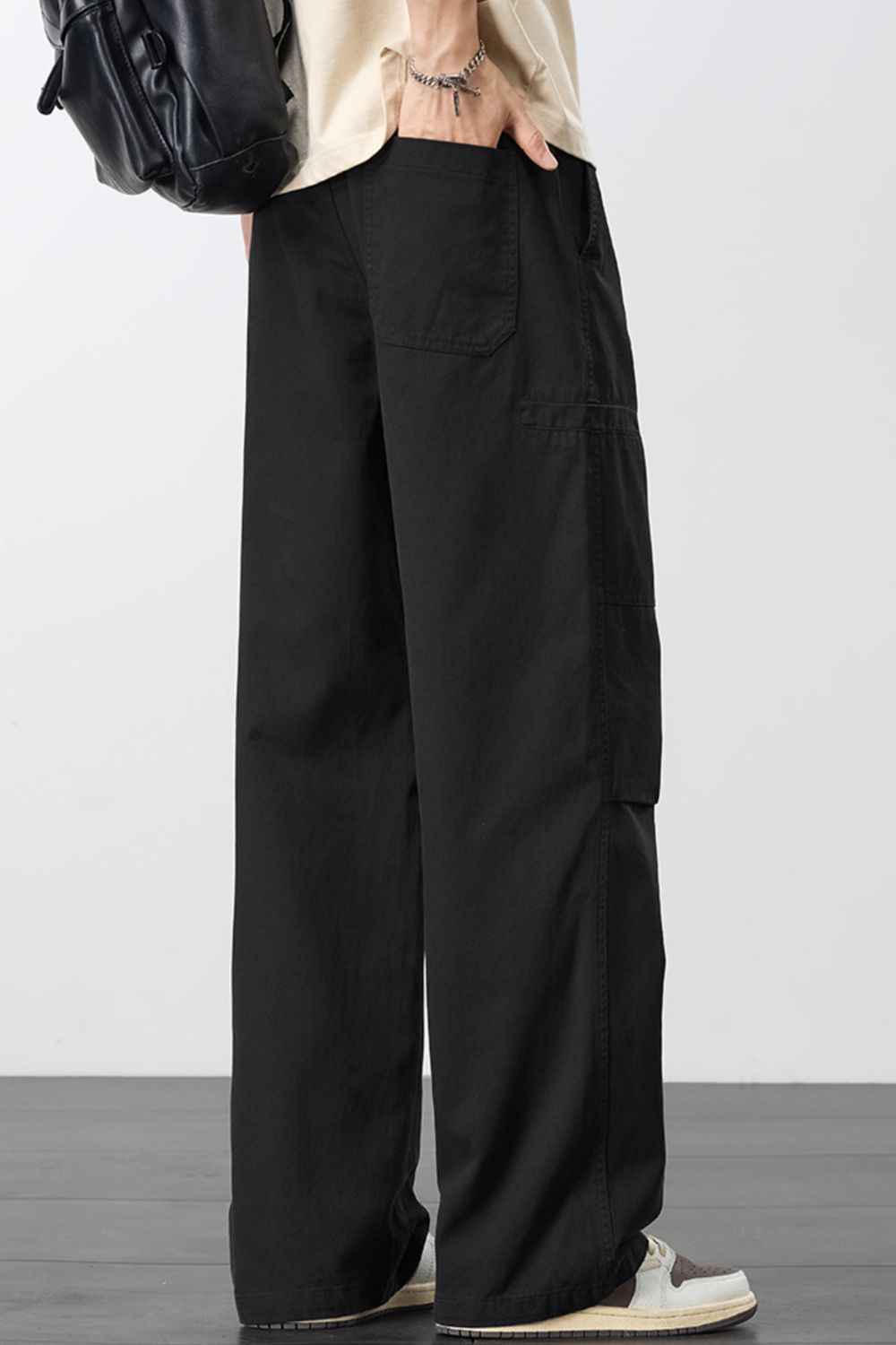 Men's Plus Size Loose Fit Cargo Pants with Drawstring