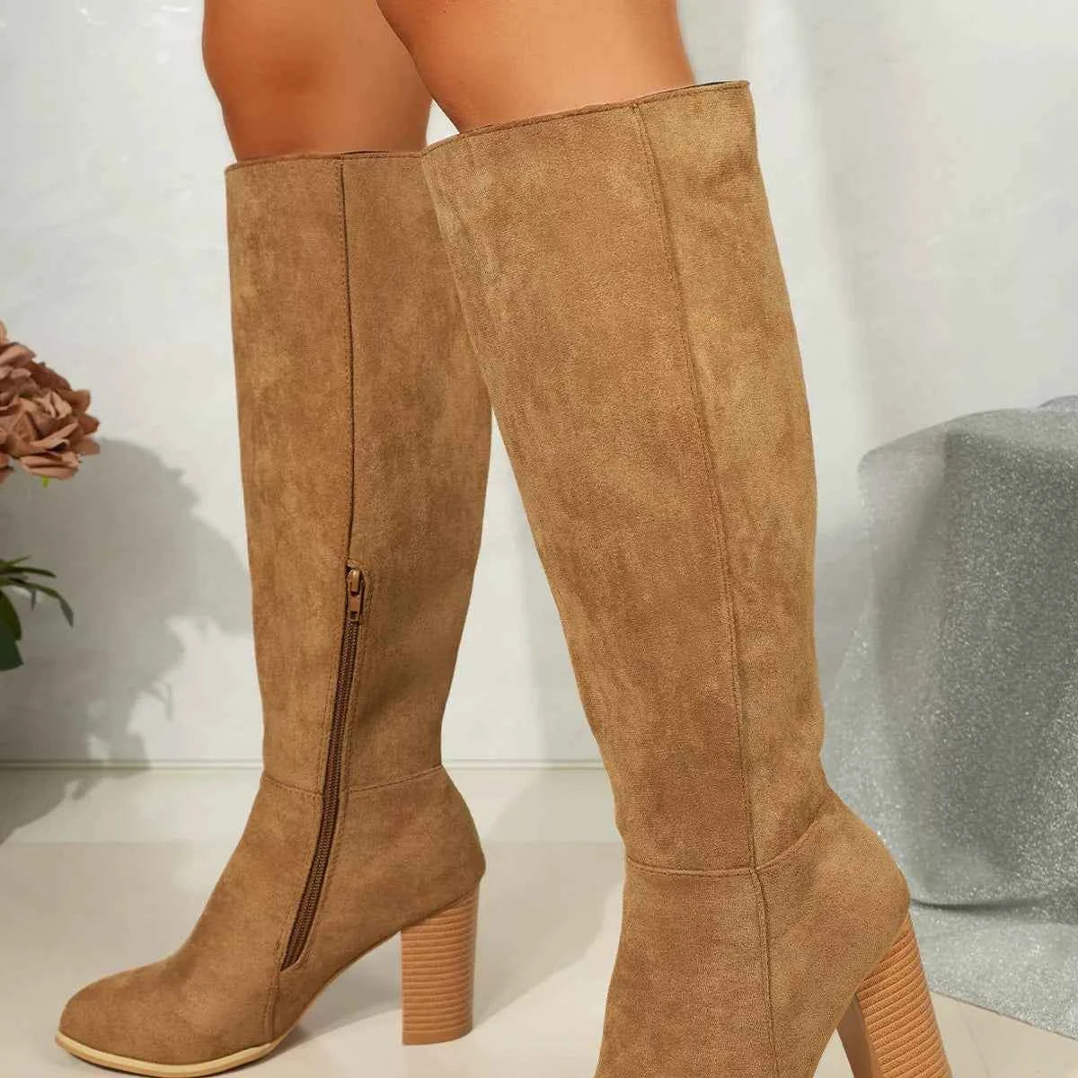 Point Toe Block Heels Boots