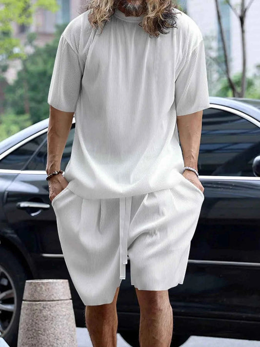 Men's Full Size Round Neck Short Sleeve Top and Shorts Set Plus Size