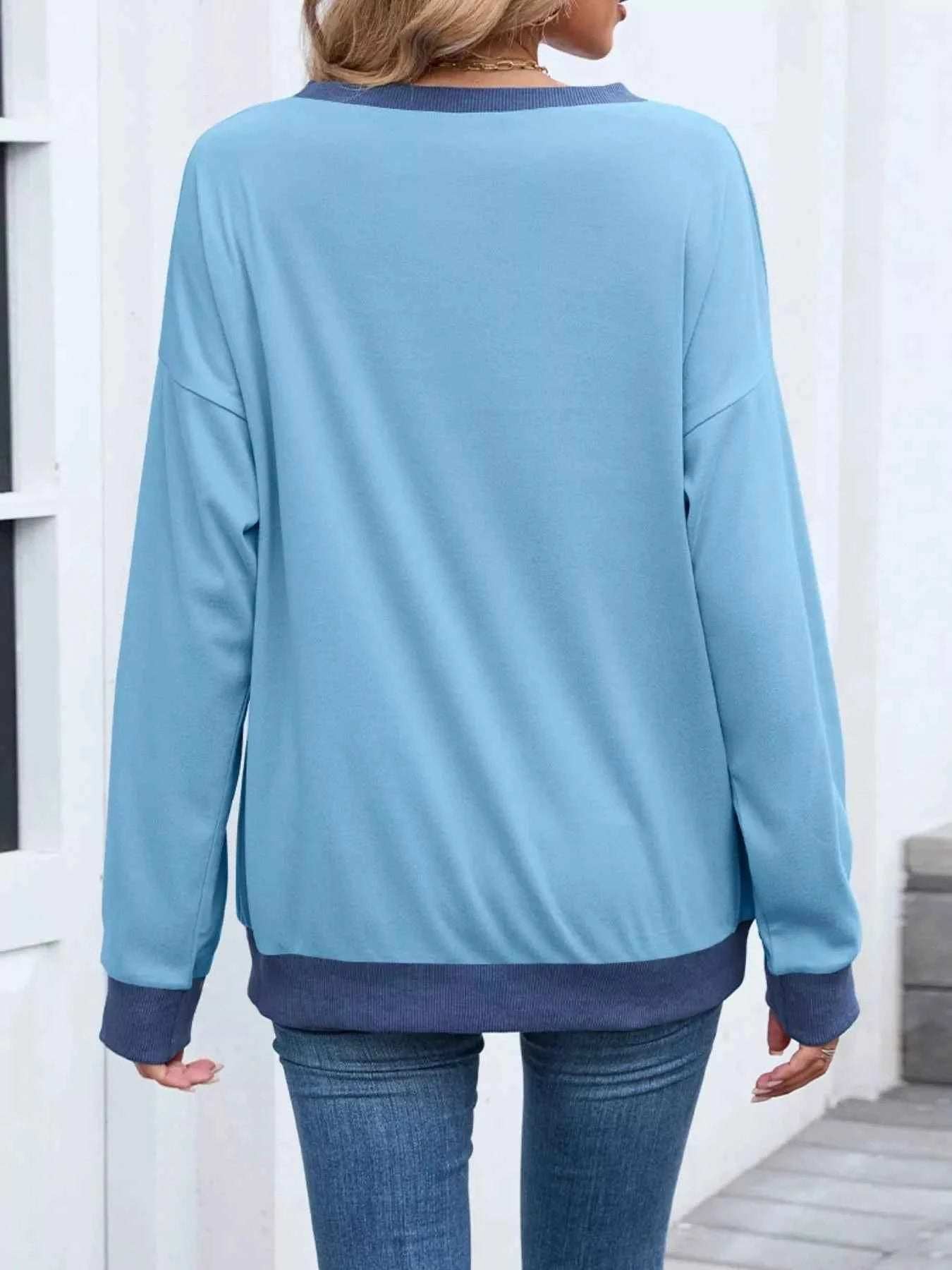 Contrast Trim Long Sleeve Sweatshirt