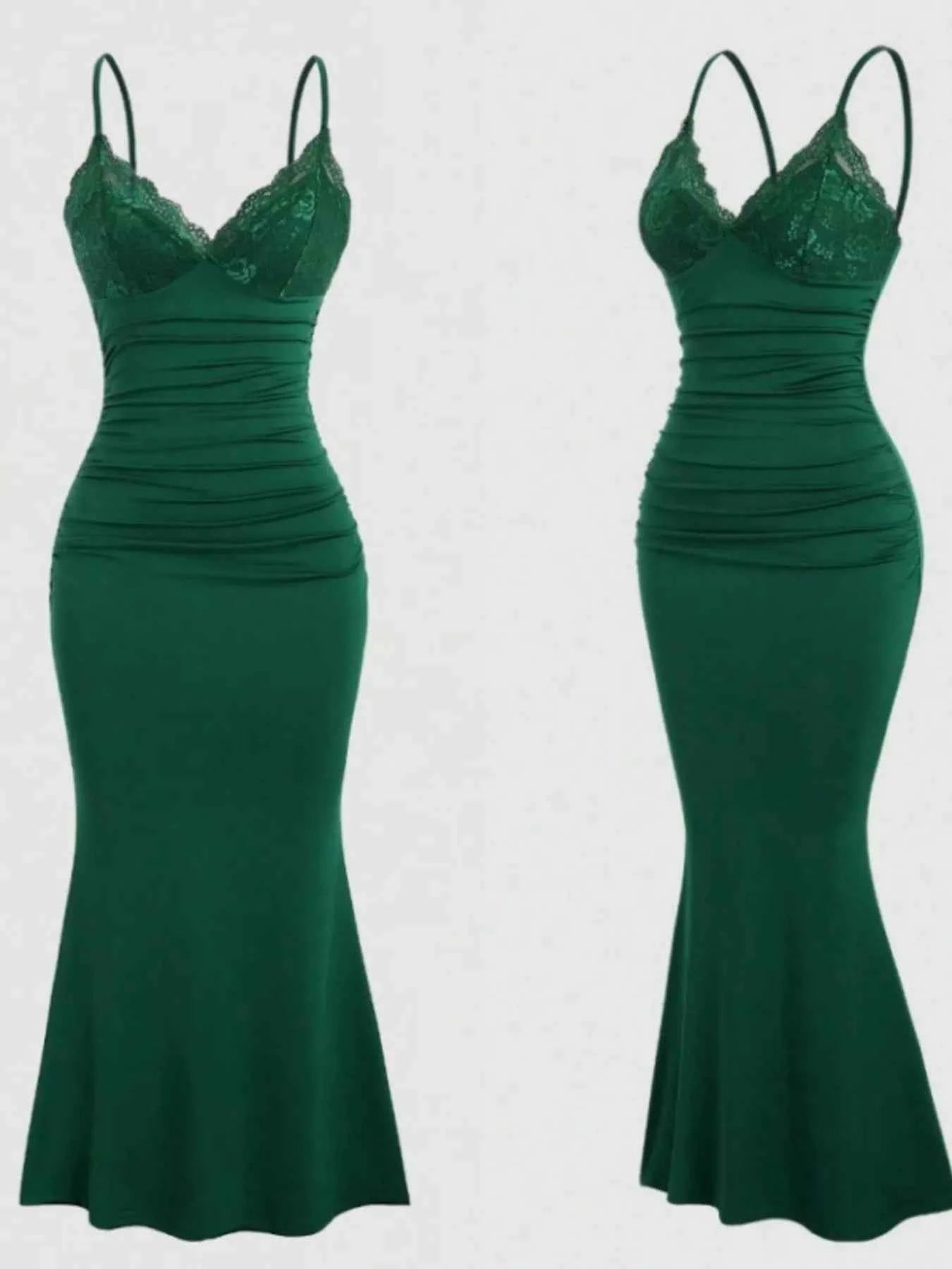 Lace Trim Ruched Mermaid Dress