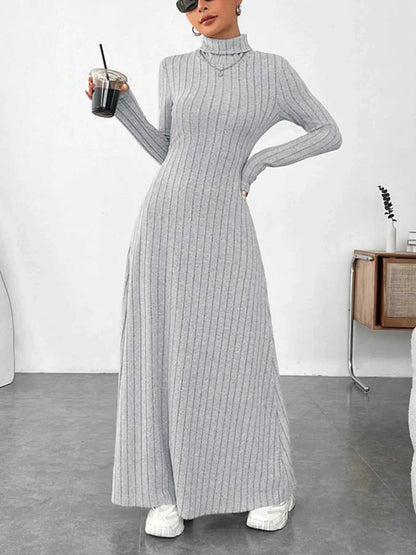 Ribbed Turtleneck Long Sleeve Maxi Knit Dress