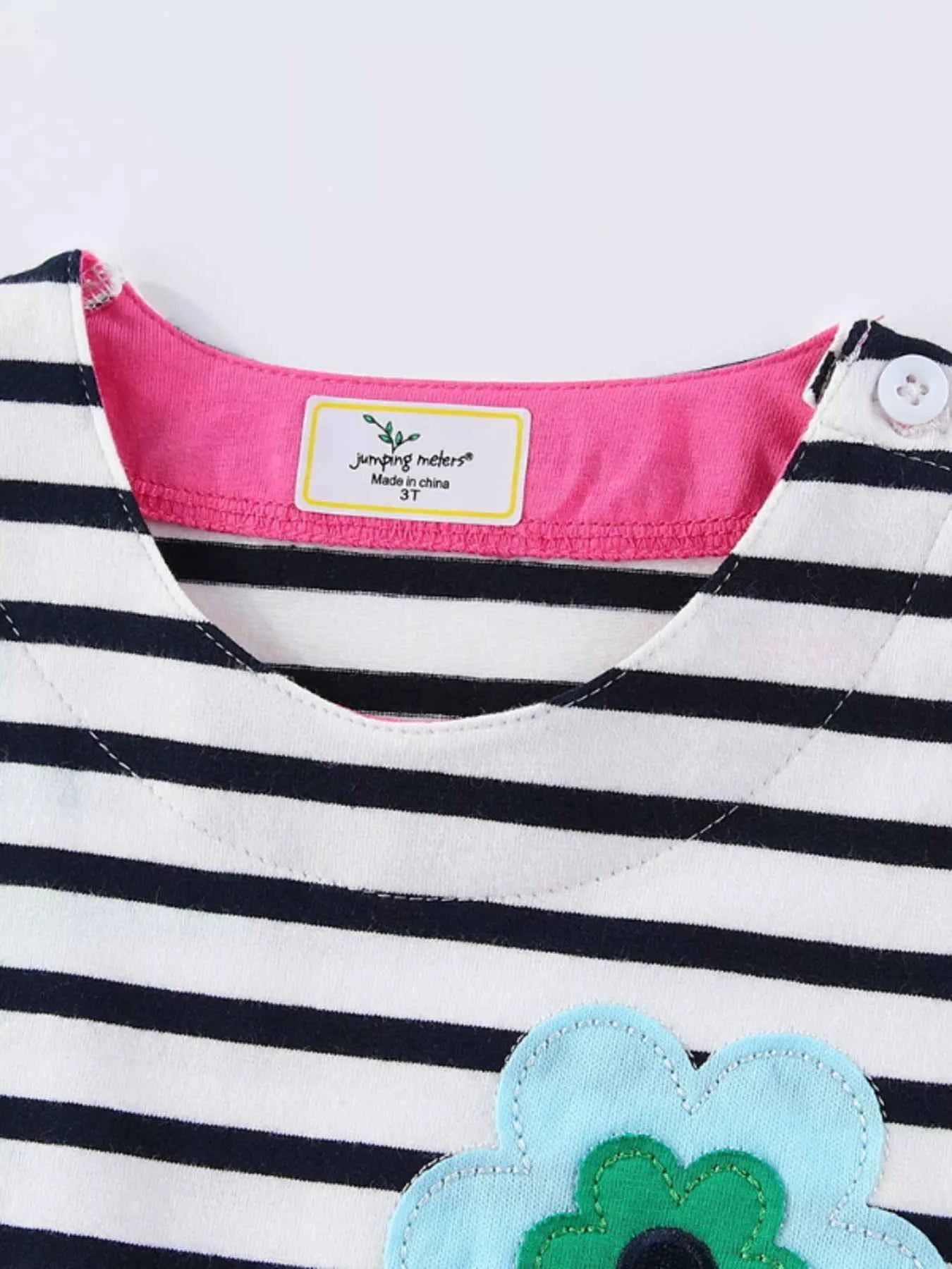 Children's Striped Floral Applique Casual Dress