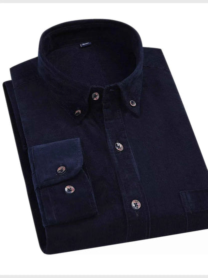 Men's Full Size Corduroy Long Sleeve Button-Down Shirt Plus Size