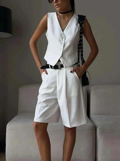 V-Neck Vest and Pants Two-Piece Blazer Set