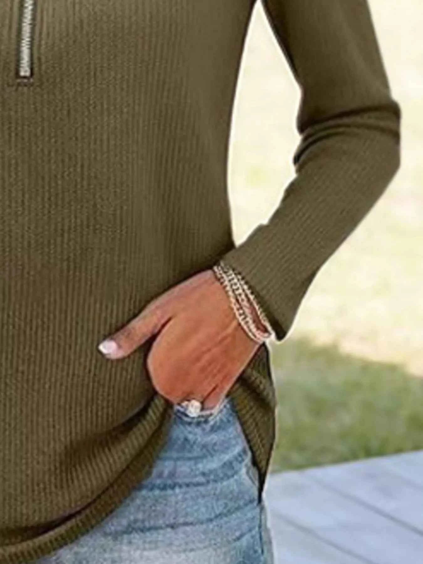 Half Zip Long Sleeve Knit Top