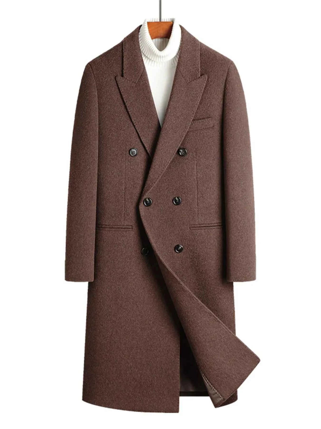 Men's Plus Size Double-Breasted Wool Overcoat