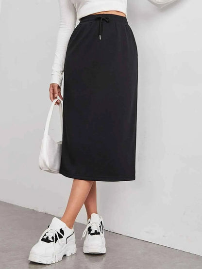 Slit Drawstring Midi Skirt