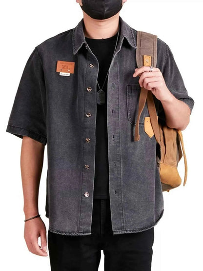 Men's Plus Size Button Up Half Sleeve Denim Shirt