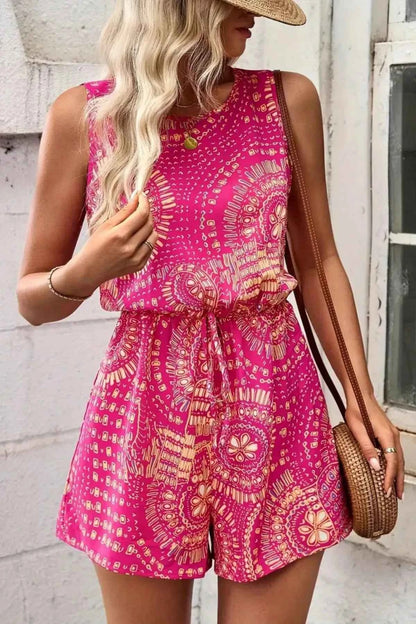 Boho Floral Print Sleeveless Summer Romper