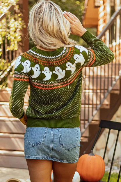 Ghost Round Neck Long Sleeve Sweater