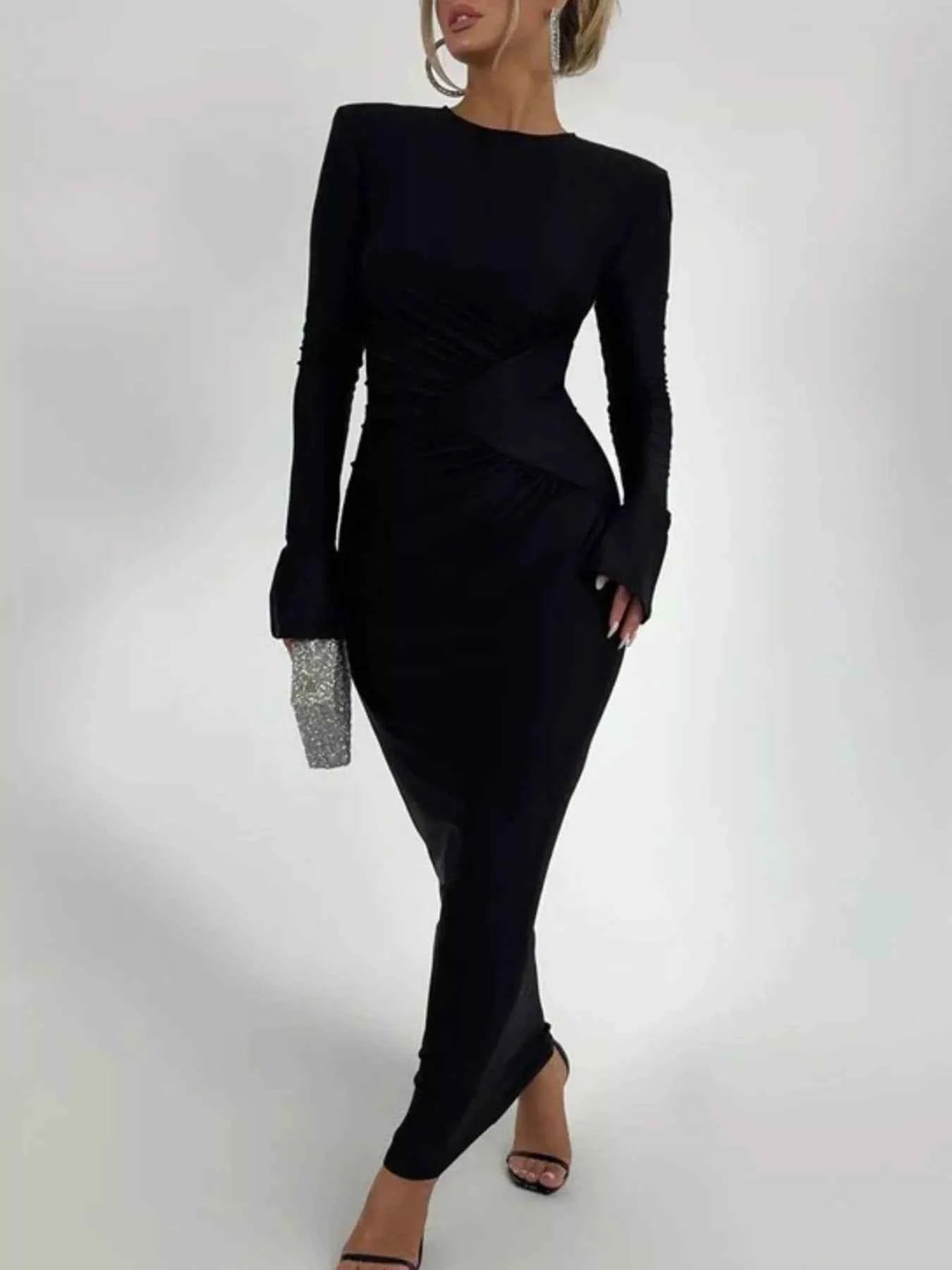 Ruched Long Sleeve Bodycon Maxi Dress