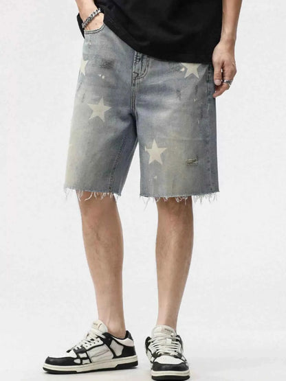 Men's Distressed Star Denim Shorts